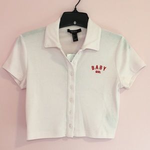 Forever 21 “Baby Girl” Polo Crop Top (S)❣️